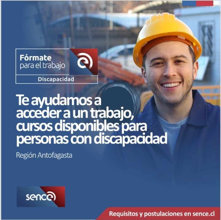 Senceafta's tweet photo. Si eres mayor de 16 años, resides en #Antofagasta y presentas alguna situacion de discapacidad te invitamos a postular cursos Act. Administ. Contabilidad y Tributaria https://t.co/UFEre5sspo �� Cajero https://t.co/EnIoBDYwt3 ó cambia el -1 final por -2 @claudiameneseso @SenceChile https://t.co/xwAShUhw7X