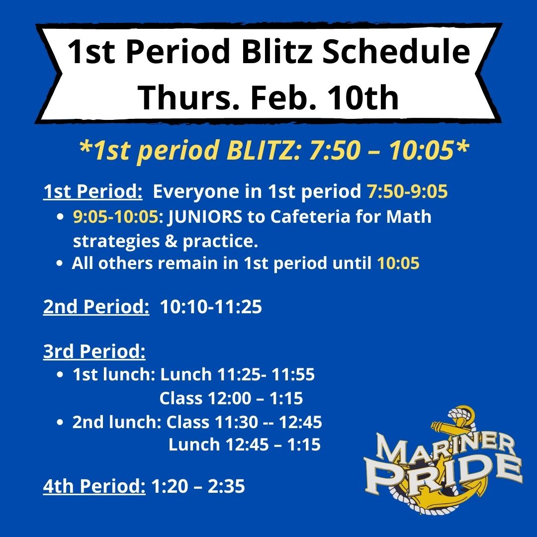 Blitz schedule for tomorrow.
