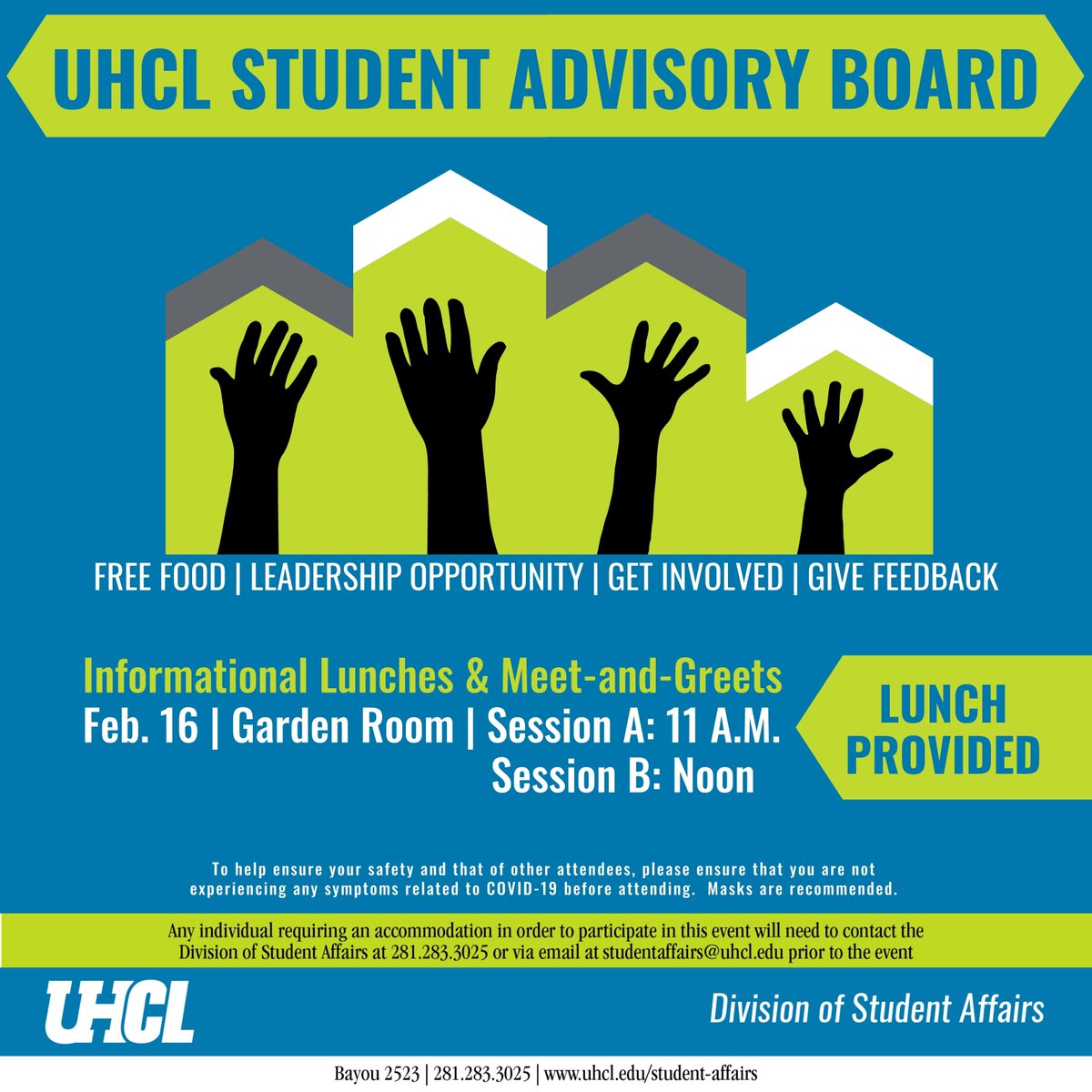 Are you interested in a unique leadership opportunity that will allow you to improve student life and the student experience at #UHCL? The Student Advisory Board is looking for your participation and direct feedback!