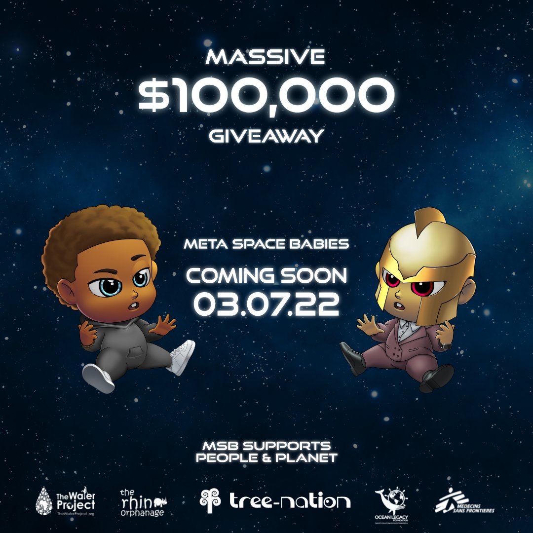 MSB_NFT's tweet photo. Meta Space Babies Twitter #giveaway! 
3 random Winners will WIN $25 in BTC/each 🎁

To enter you must:
🚀 Tag 3 friends
🚀 Like &amp; Retweet this post
🚀 Follow @MSB_NFT 

Multiple entries allowed

Winners to be announced Friday at 7PM EST.

#MSBLYA #NFTdrop #lightyearsahead https://t.co/hv9Uz866fk