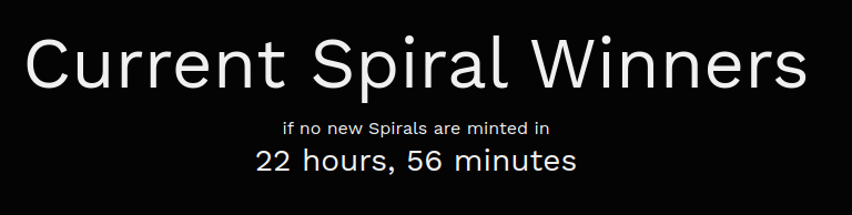 impishdao's tweet photo. Less than 24 hours on the Spiral minting Clock! 

If no one mints in the next 24 hours, Spiral minting will end and winners will be able to claim their winnings. 

Current winners: https://t.co/rFfJyLAnGe https://t.co/ujDrqTb43S