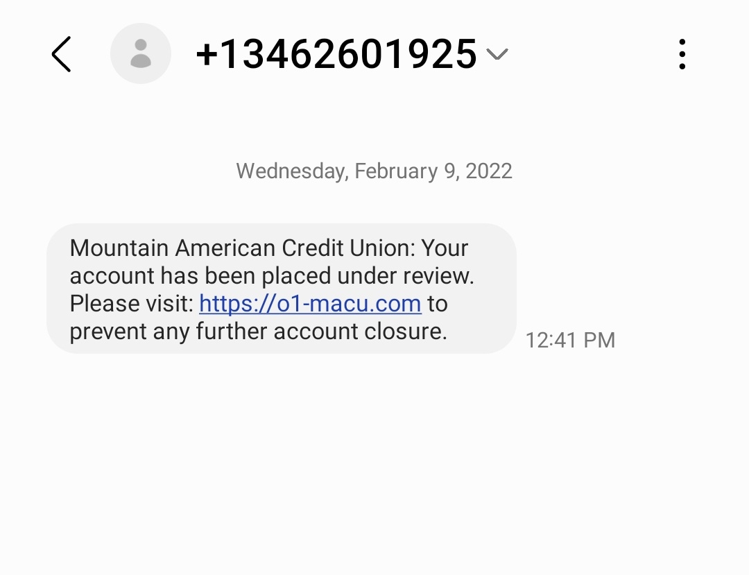 lendsafe's tweet photo. Heads up to @MountainAmerica and your clients. Phishing texts are going out targeting Utah numbers. If you receive one of these, please don't open it. https://t.co/JdwqN8Dpue