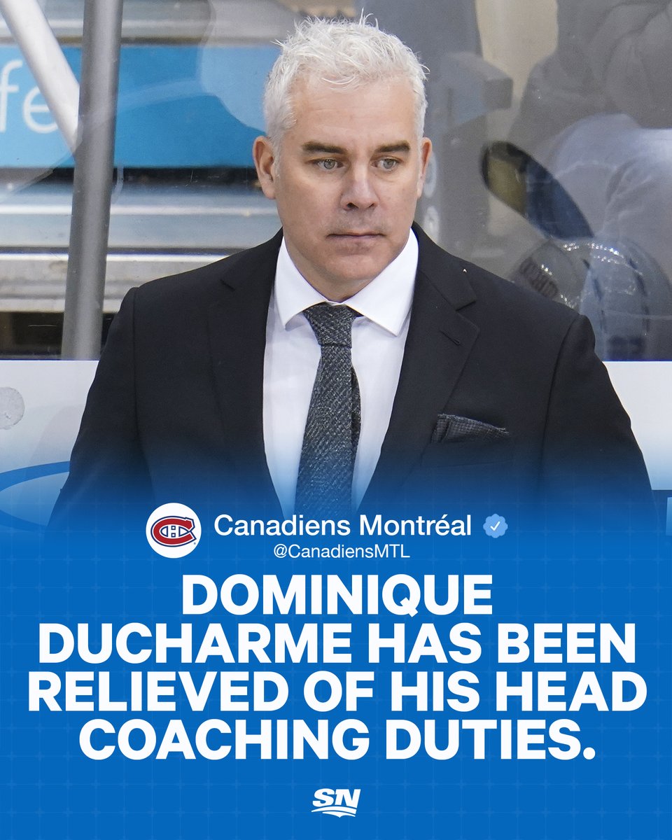 Sportsnet's tweet photo. The @CanadiensMTL have fired head coach Dominique Ducharme. https://t.co/pbatZ8xwiV