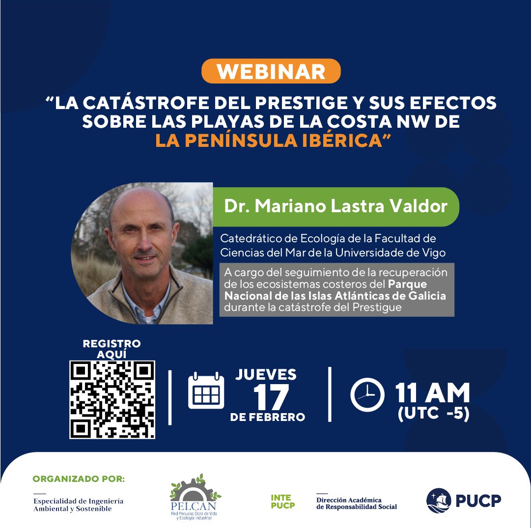 redperuanaciclo's tweet photo. #Invitación #Webinar|📅Ju17-02🕔11am,UTC -5|🌐Para evaluar el accionar más adecuado en el desastre #LaPampilla, contaremos con la presentación del Dr. Lastra, quién estuvo a cargo de la recup. de lo ecos. costeros en #Galicia tras #ElPrestige en 2002🚢-✍️🔗https://t.co/kzHxXEDQPm https://t.co/TuV5JgVbwr