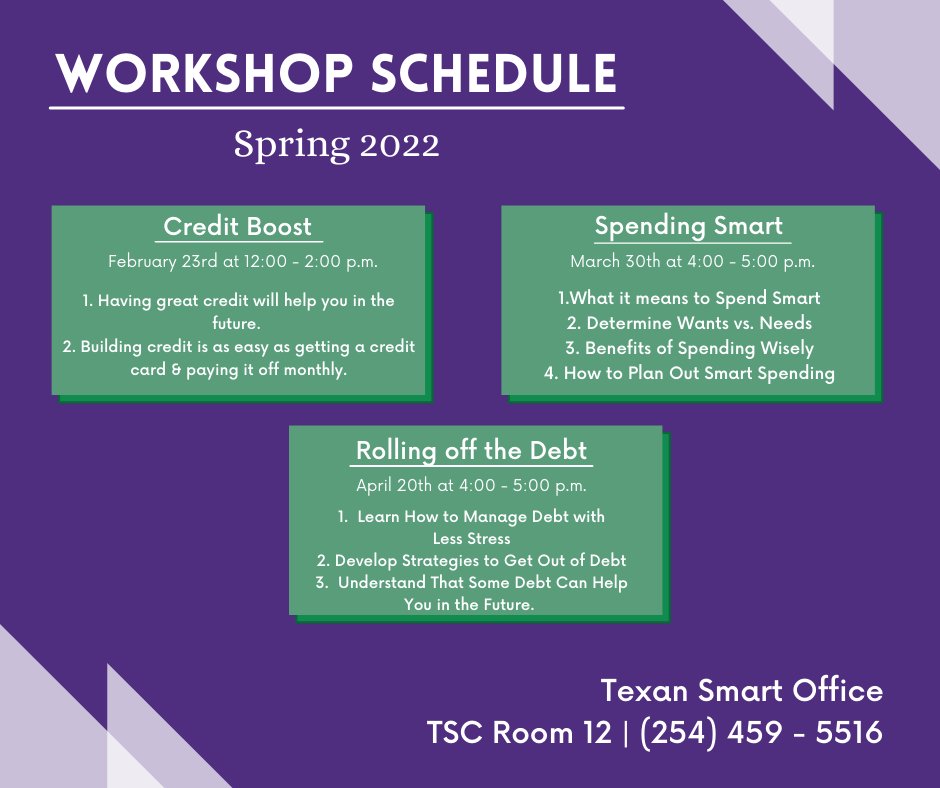 TexanSmart's tweet photo. Use Credit to your advantage! Learn how at our workshop on Feb 23 from 12 - 2 p.m. in the Library Training Center

#betexansmart #TarletonState https://t.co/Pt0cmWAuUr