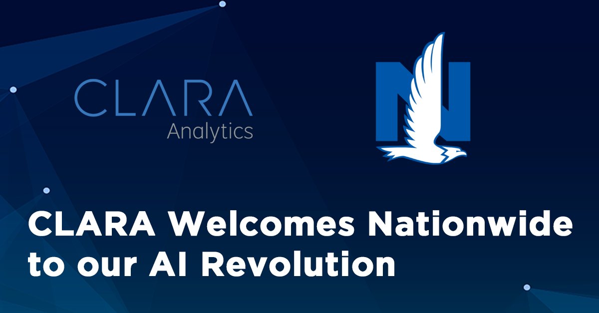 claraanalytics's tweet photo. Nationwide is on CLARA's side! Excited to announce our partnership with @Nationwide for a new program aimed at improving workers’ compensation claims operations using AI. Details here: https://t.co/3tDXq1zdfn #commercialinsurance #workercomp #insurtech https://t.co/Z97kviu6y4