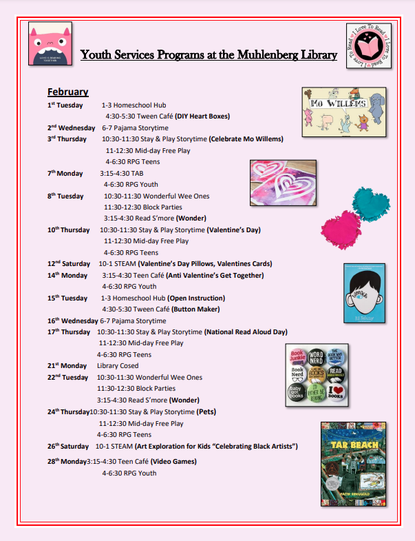 MuhlenbergLib's tweet photo. It's been a while but we are back!!
Come check out all our our exciting new youth programs here at the library!! https://t.co/olRL01Mzc2