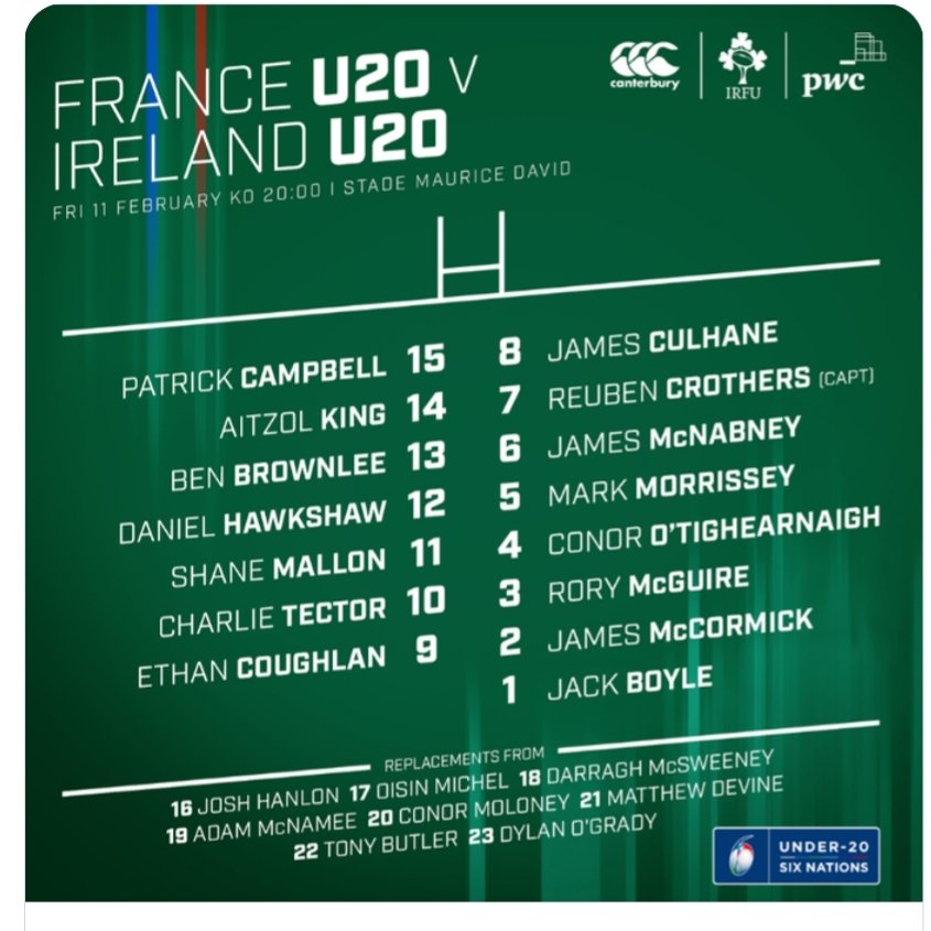 Shane Mallon starts again on Friday getting his second cap at centre half forward! Pity the French centre half back!!! 😅
Seriously tho he retains his place on the wing and we wish him well again.👍🇮🇪🏉