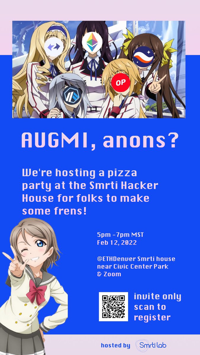 smrti lab is hiring genuinely curious souls (@smrti_lab) on Twitter photo Gm! We're hosting a pizza party <a href="/EthereumDenver/">ETHDenver ππ¦¬π¦</a> this Saturday the 12th at 5pm MST at our hacker house in downtown Denver with some amazing twitter frens. Sign up via bit.ly/pizzaethdenver Gm! We're hosting a pizza party <a href="/EthereumDenver/">ETHDenver ππ¦¬π¦</a> this Saturday the 12th at 5pm MST at our hacker house in downtown Denver with some amazing twitter frens. Sign up via bit.ly/pizzaethdenver