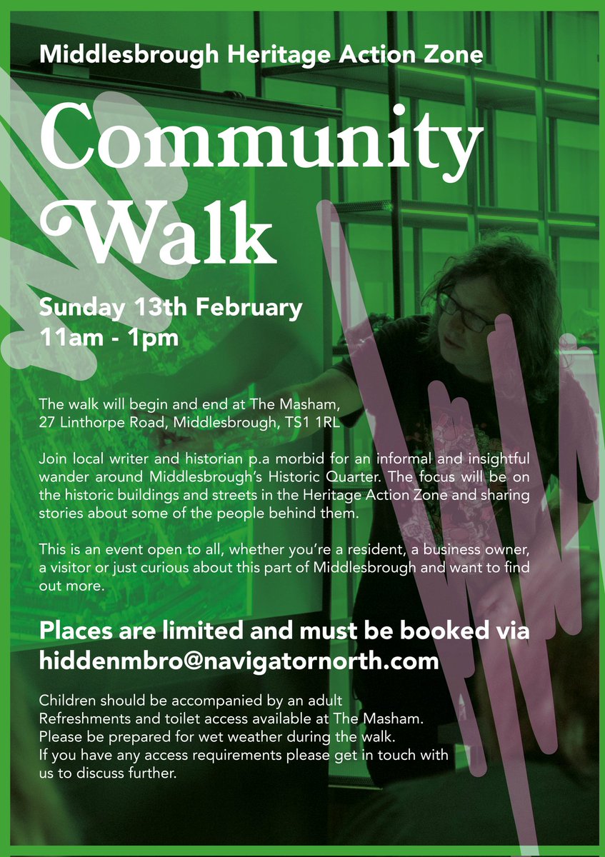 Not to be missed this Sunday with @BLERoom1 Places are free but limited and need to be booked in advance #outandabout #heritageactionzone #Middlesbrough #communitywalk