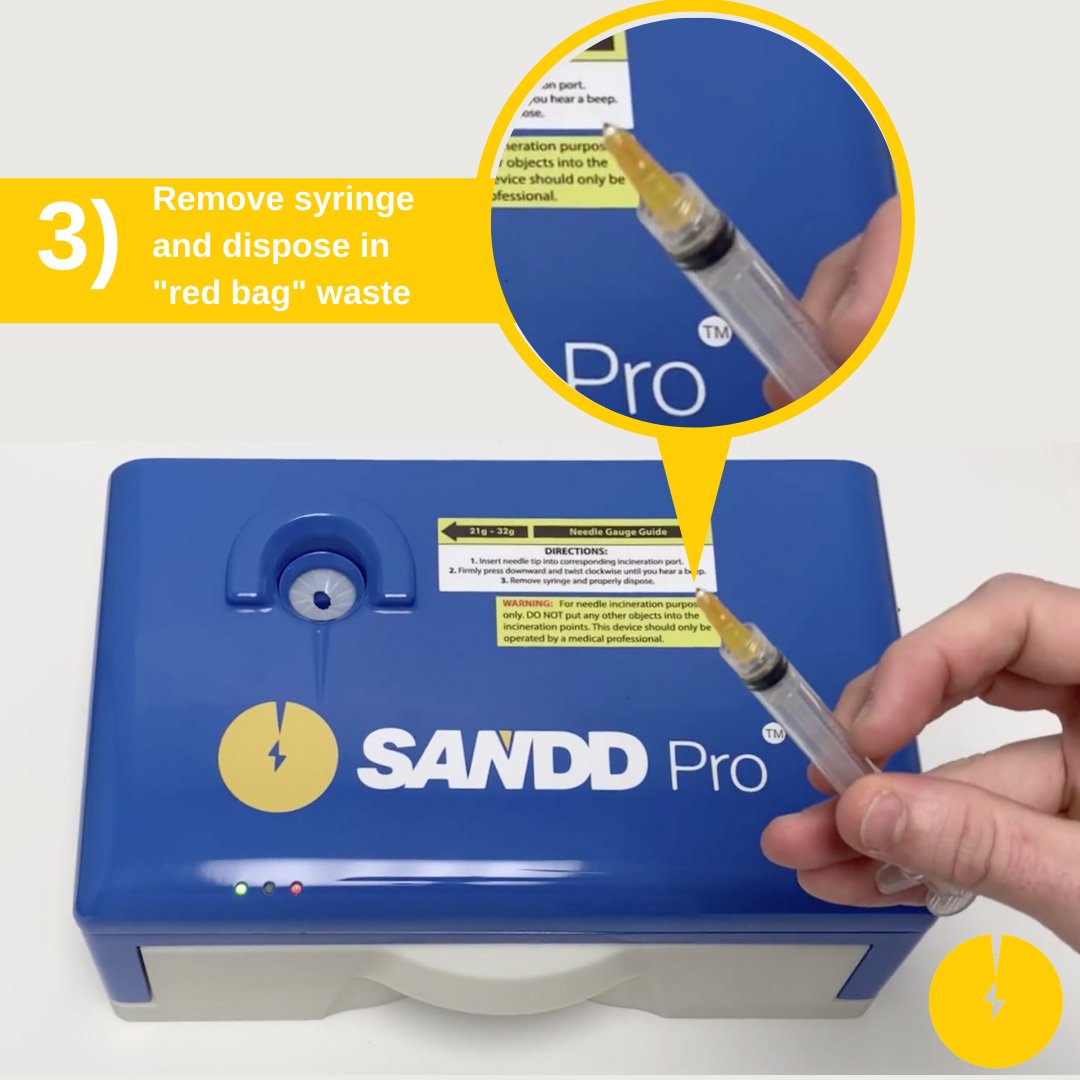 destroyneedles's tweet photo. In just 3 easy steps, SANDD can turn dangerous, environmentally-harmful sharps into red bag waste. 

Call (866)4REDHAWK or visit https://t.co/pbJha2JhxY to install one in your clinic today! #SANDDPro #COVIDvaccine https://t.co/DZdgYizJtn