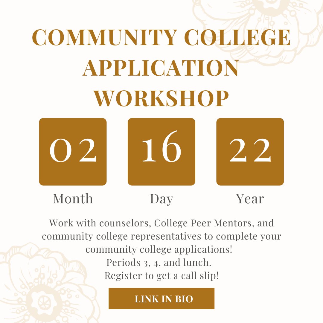 JBHSGuidance's tweet photo. Seniors! Complete your community college applications on Wednesday, February 16th (periods 3, 4, &amp; lunch)!  Bring your Chromebook.  You’ll need to know your social security number as well. Register at the link in bio so that you can get a call slip.https://t.co/uh1VK76vvd https://t.co/WNmzCETQxI
