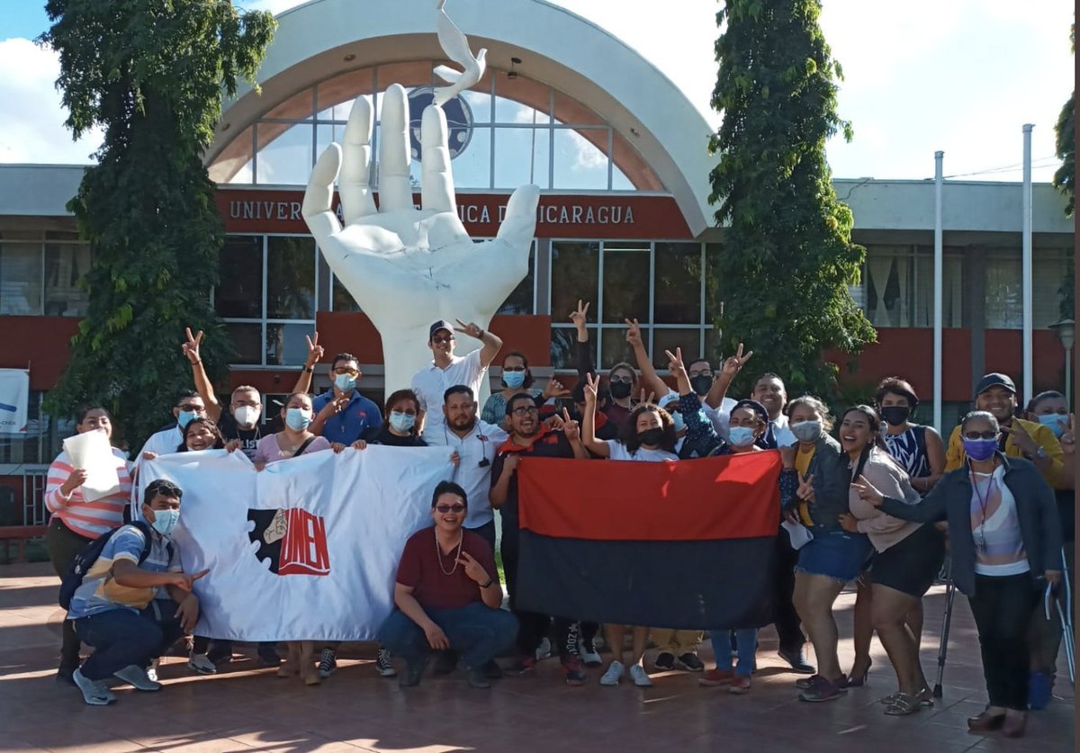 AulaAbiertaDDHH's tweet photo. #Nicaragua | En el contexto de ilegalización de la UPOLI, Aula Abierta recibió denuncias de que el pasado #4Feb el movimiento estudiantil pro gobierno, UNEN, realizó presuntos actos de proselitismo político en la sede de la universidad. #DerechosUniversitarios https://t.co/klRshE9nm1