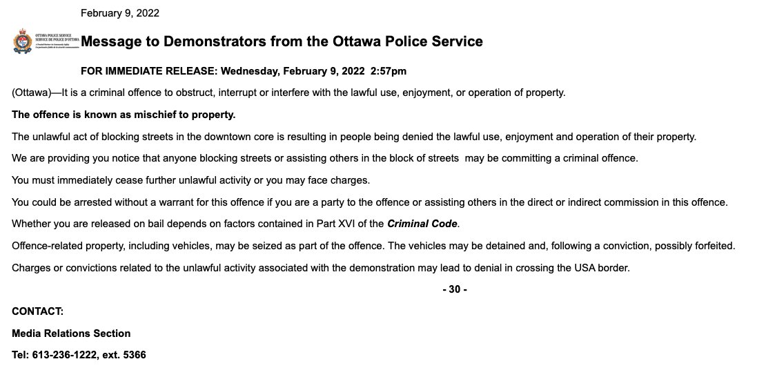 dianedeans's tweet photo. The @OttawaPolice have released the following message to the occupiers of our city. #ottnews My message to the occupiers, it is high time that you Go Home. https://t.co/sTeq7wqBcb