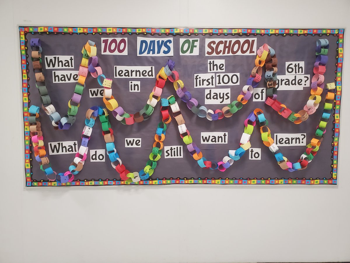 KNGallagher9's tweet photo. Happy 100th Day of School!  We had 100-task relay races, came up with 100 things we've learned in math, and 100 things we still want to learn this year.  #CHIEFBELIEF @HopatcongSchool #6thgrade #HMS https://t.co/B5Y1w0cSst