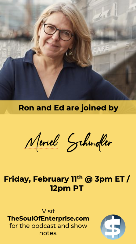 We are BEYOND EXCITED to welcome Meriel Schindler, author of The Lost Café Schindler, to the show this Friday. Live at 3pm ET / 12pm PT with the podcast available just a short while later. thesoulofenterprise.com/377 <a href="/merielschindler/">Meriel Schindler</a> <a href="/ronaldbaker/">Ron Baker</a> <a href="/edkless/">edkless</a>