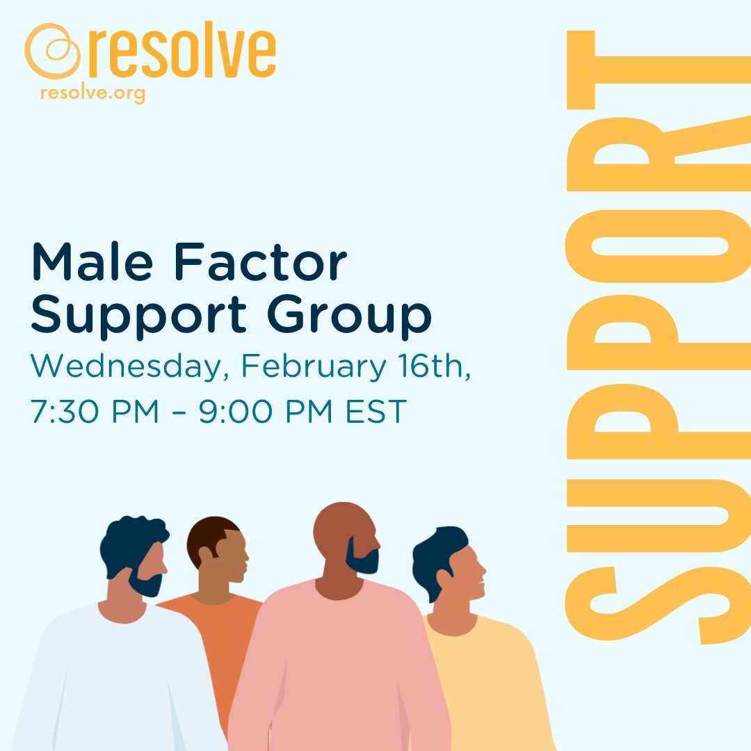 resolveorg's tweet image. Infertility impacts all of us, men included. The truth is, you are not alone. We have created a #malefactor focused monthly national virtual support group and the next meeting is: Wed, Feb 16th, 7:30 – 9:00 pm EST 
 
RSVP here ⬇️
resolve.org/support/resolv…