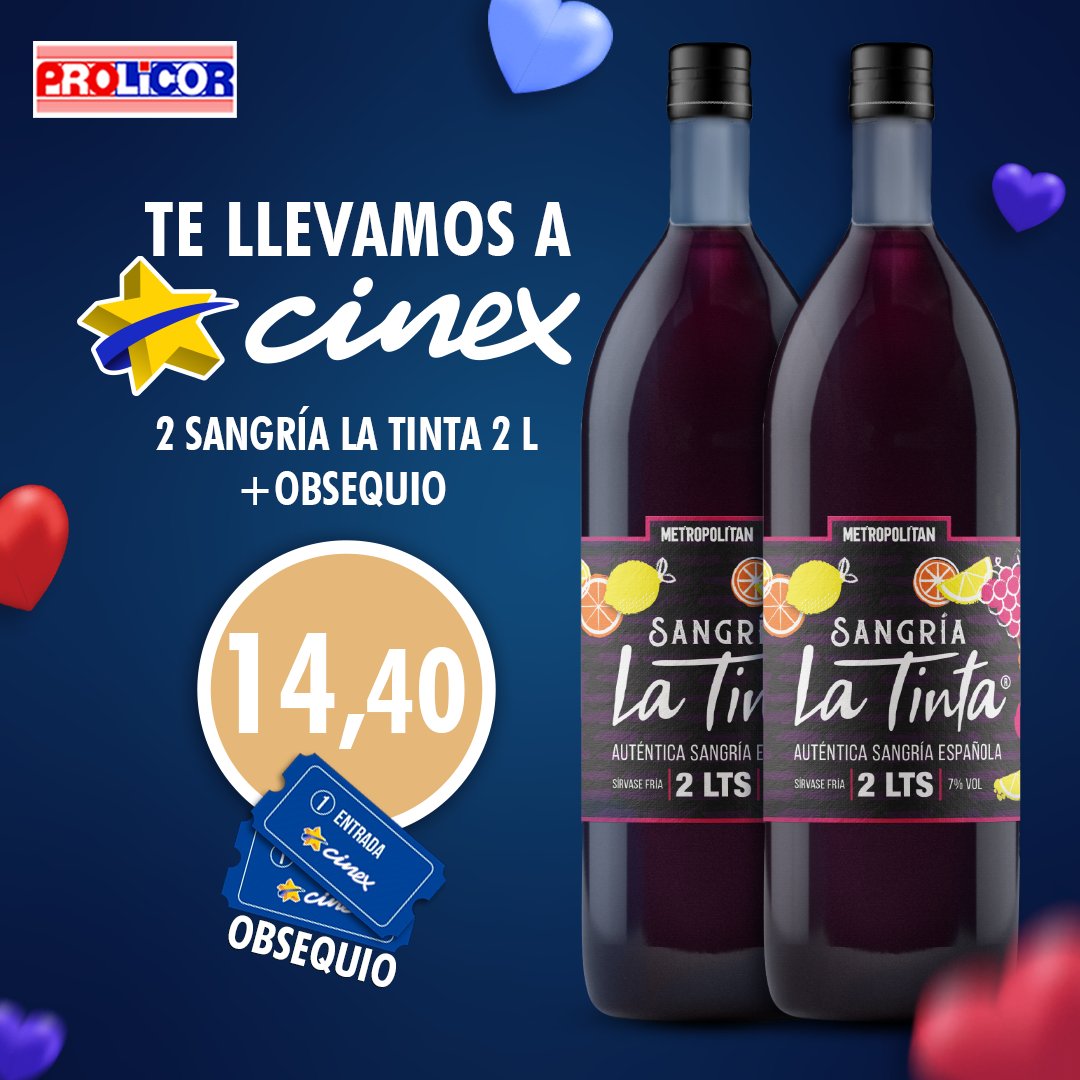 Prolicormgta's tweet photo. Llévate 2 botellas de #SangriaLaTinta 2 Litros🍷 1️⃣4️⃣,4️⃣0️⃣💵TE OBSEQUIAMOS 2 ENTRADAS DE CINE @cinexve🎁Disfruta de la película que desees en cualquier fecha, solo dirígete a #Cinex ubicado en Parque Costa Azul y presenta los tickets otorgados por tu compra en #ProlicorMargarita https://t.co/077bSroA2o
