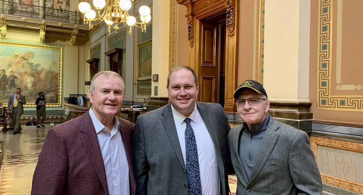 brandongeib's tweet photo. Some days are the statehouse are hard….other days you meet Iowa legends, Dan Gable and Jim Gibbons. Thanks @dustinjmiller for the opportunity. Consider this your one hall pass from #stairbet2022 https://t.co/kKEwUhey6I