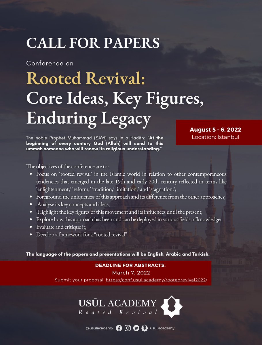 This summer, Usul Academy is hosting its first academic conference. Join us for a dialog on the theme of Rooted Revival across various disciplines!  

Submit your abstract via the following link: conf.usul.academy/rootedrevival2…