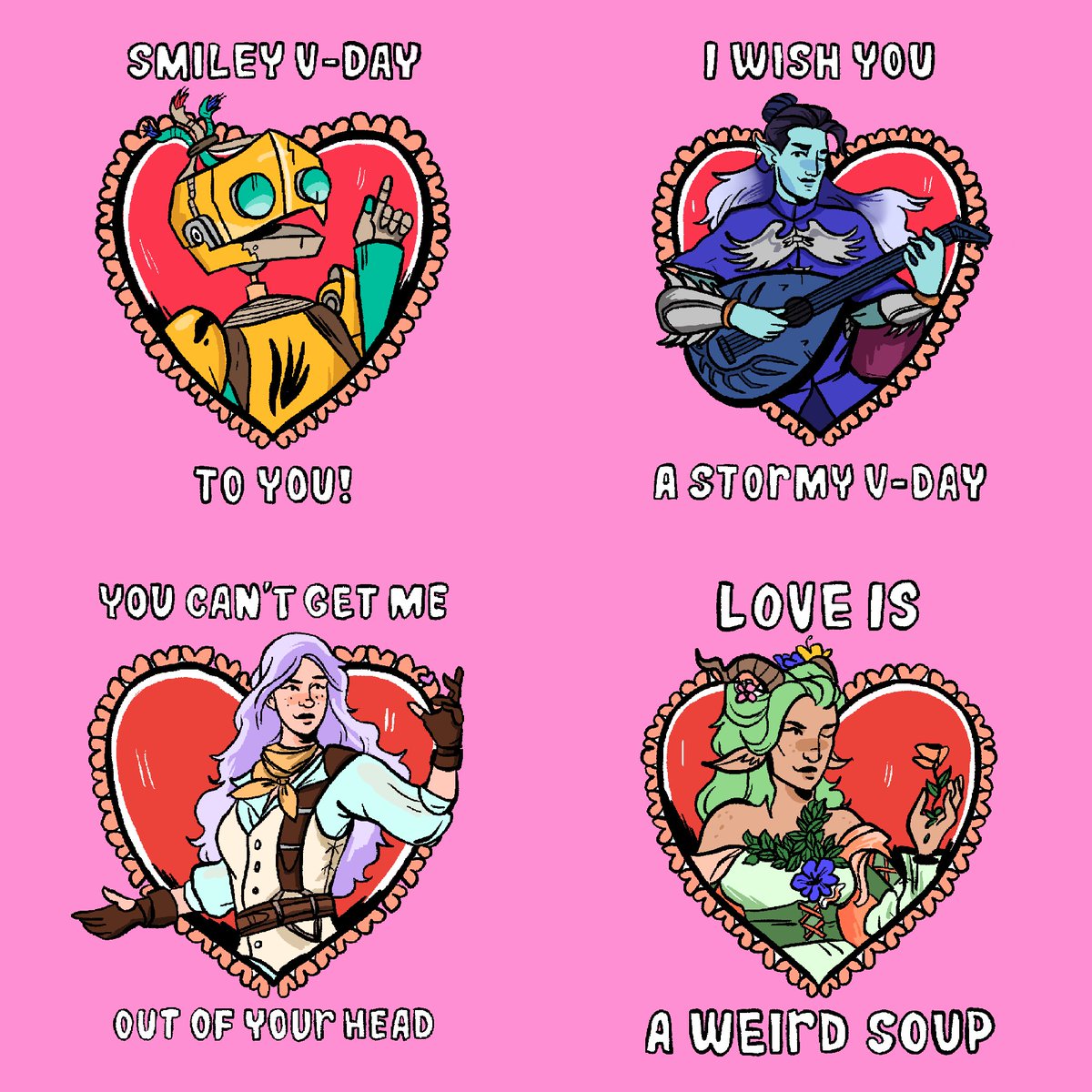 auwnanas's tweet image. First batch of Valentine’s Day Cards #criticalrole #criticalroleart 
available on Redbubble (LINK IN BIO)