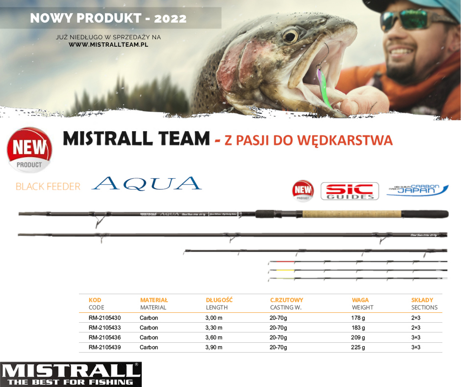 MistrallTeam's tweet photo. MISTRALL Aqua Black Feeder - nowość w 2022 r.
Wysokiej jakości wędzisko przeznaczone do połowu metodą drgającej szczytówki. Feeder wykonany z wysokiej jakości włókna węglowego IM8. Wyposażony w lekkie przelotki SIC oraz 3 drgające szczytówki (2 węglowe oraz jedna szklana) https://t.co/B0iFddSOp4