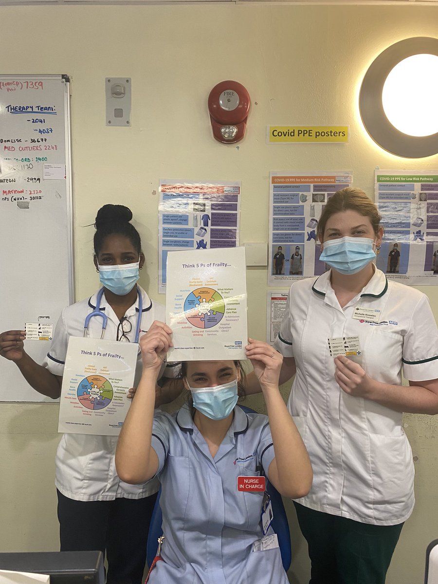 karen_knopf1's tweet photo. Great afternoon on 8N today with members of the MDT sparing 5 minutes within their busy day caring for patients to engage in learning and promoting #frailtyawareness month @RoyalFreeNHS. Spreading the word of #CFS and the 5Pโs of frailty! #frailty #frailtyACP #ACPphysio #MDT https://t.co/8S4tRGeicj