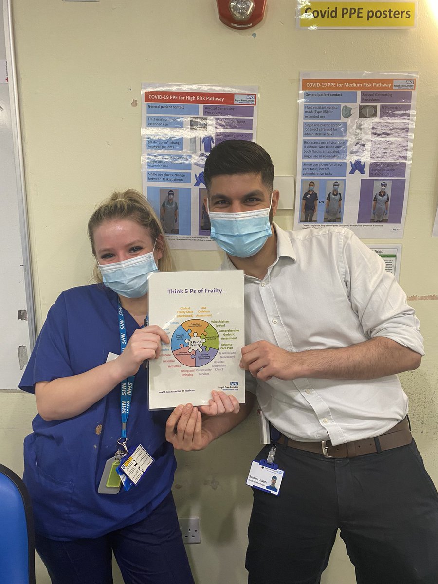 karen_knopf1's tweet photo. Great afternoon on 8N today with members of the MDT sparing 5 minutes within their busy day caring for patients to engage in learning and promoting #frailtyawareness month @RoyalFreeNHS. Spreading the word of #CFS and the 5Pโs of frailty! #frailty #frailtyACP #ACPphysio #MDT https://t.co/8S4tRGeicj