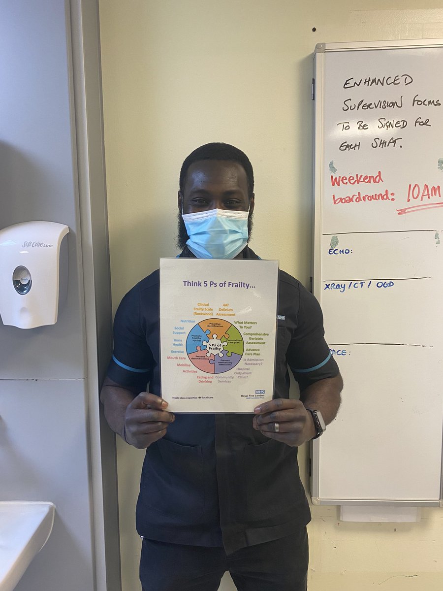 karen_knopf1's tweet photo. Great afternoon on 8N today with members of the MDT sparing 5 minutes within their busy day caring for patients to engage in learning and promoting #frailtyawareness month @RoyalFreeNHS. Spreading the word of #CFS and the 5Pโs of frailty! #frailty #frailtyACP #ACPphysio #MDT https://t.co/8S4tRGeicj