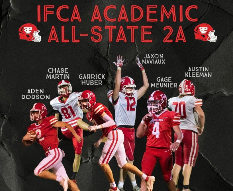 TellCityFB's tweet photo. Congrats to our seniors who earned Academic All-State.

A lot of hard work the past 3.5 years to get this honor! 

@GageMeunier @jnaviaux_12 @garrickhuber @adendodson4 Chase Martin and Austin Kleeman #TCFB https://t.co/X3VBnOx7Ye