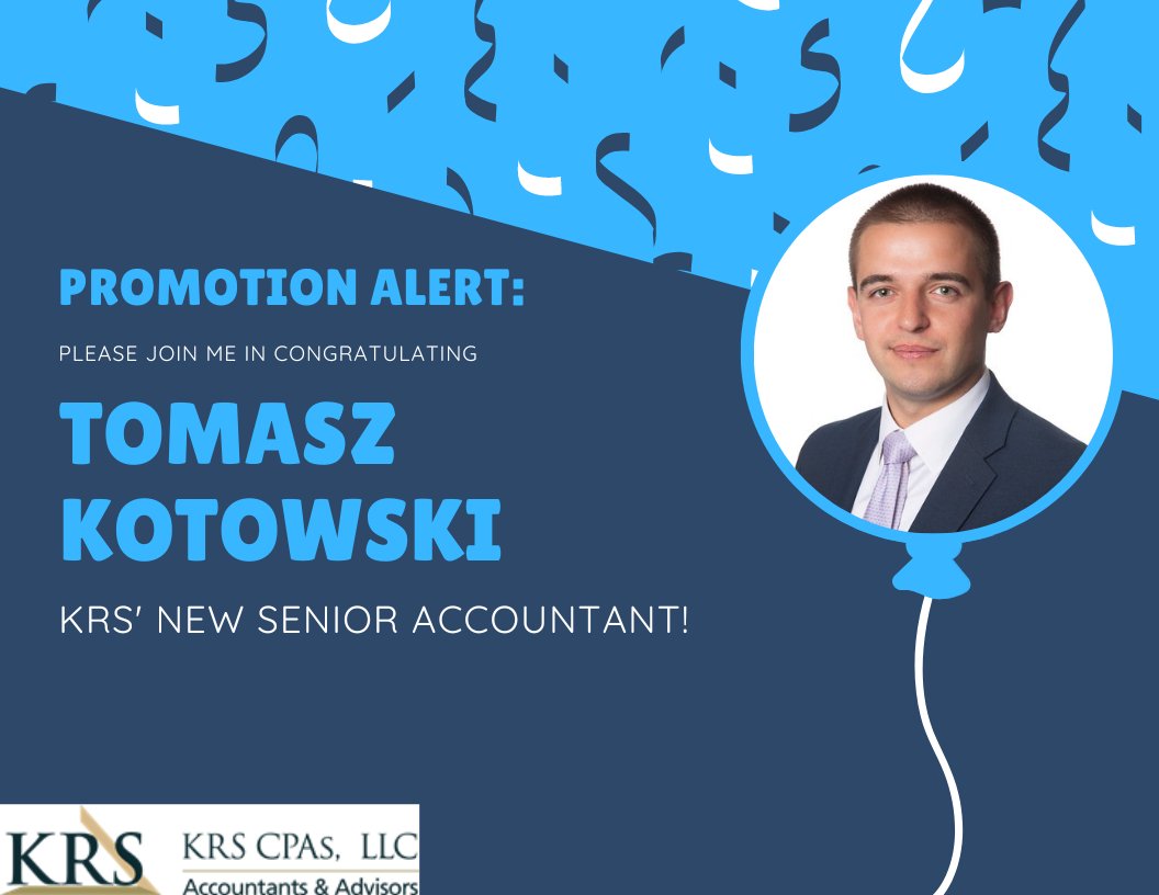 KRSCPAS's tweet photo. Congratulations to Tomasz Kotowski on his promotion to Senior Accountant. His promotion is a direct result of his commitment to client service, along with his determination to grow his technical knowledge &amp; leadership qualities. 
#promotefromwithin #senioraccountant #leadership https://t.co/WfKWR4CKJK