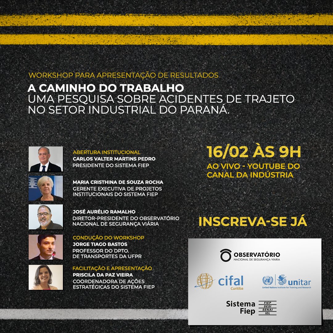 CifalCuritiba's tweet photo. Os resultado da pesquisa “A Caminho do Trabalho: uma pesquisa sobre acidentes de trajeto no setor industrial do Paraná”, serão apresentados em um Workshop, transmitido pelo Canal da Indústria, no YouTube.
Inscreva-se aqui: https://t.co/usV9ol7H1s https://t.co/m4LzXqoUix