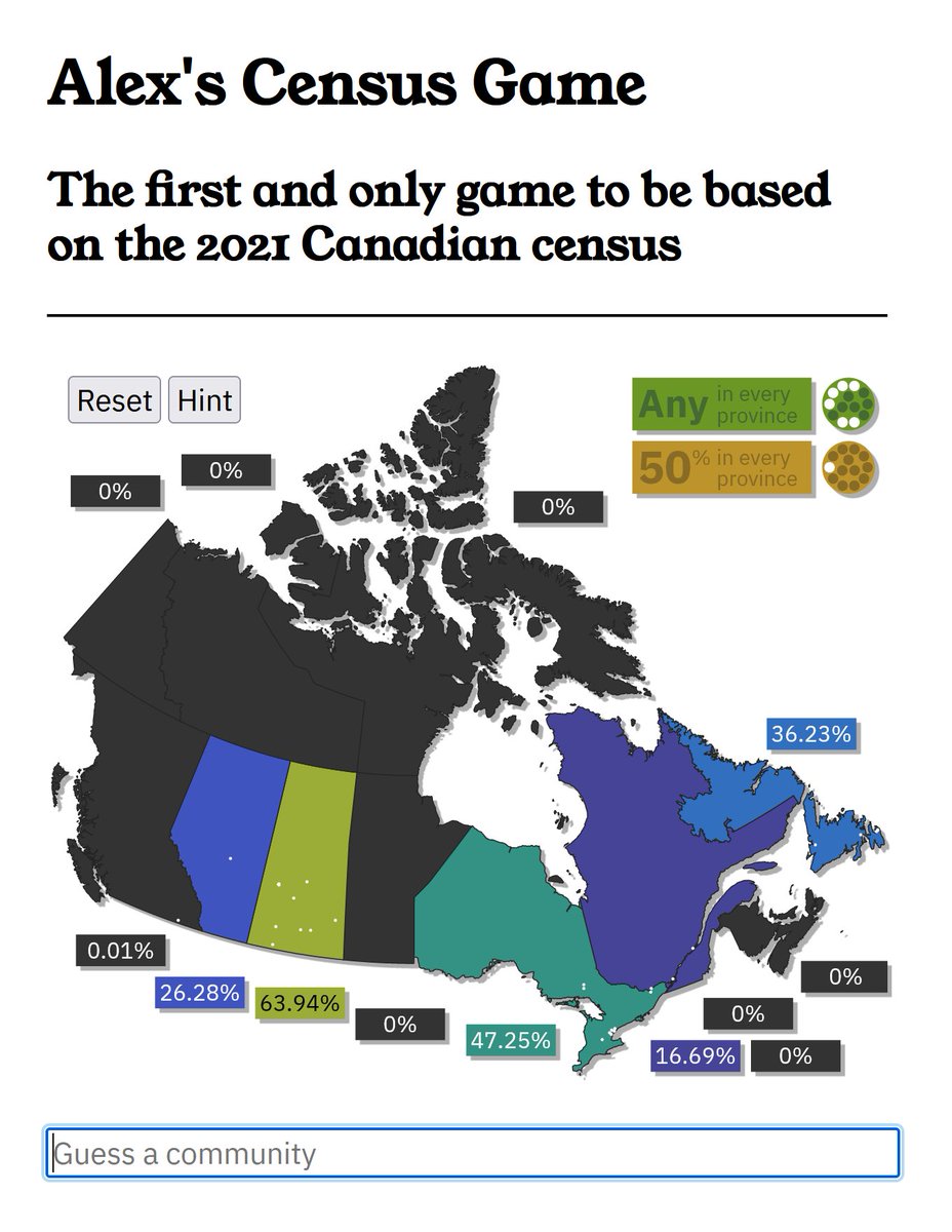I stayed up all night to release this on census day. How many Canadian towns can you name?

awmcphee.ca/game (Works in browser)