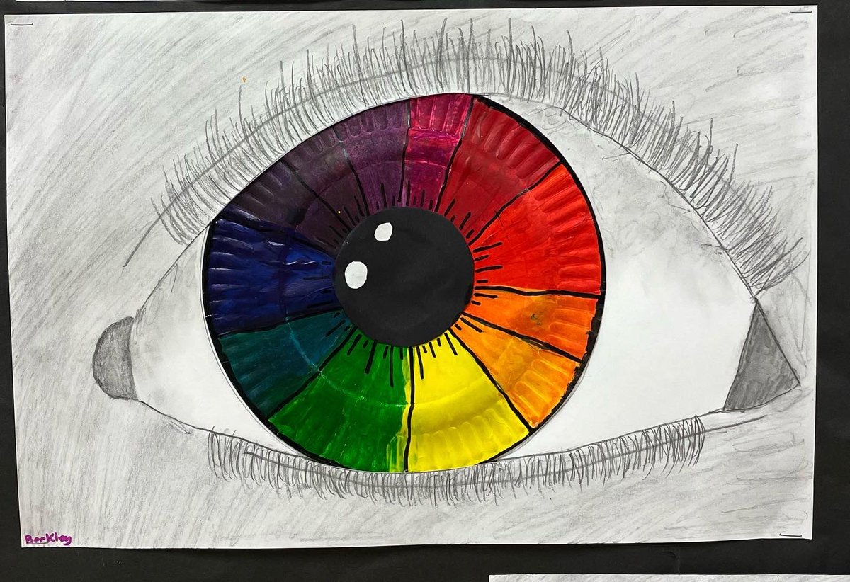Artwithholly's tweet photo. 5th Grade Color Wheel Eyes. Students mixed the remaining 9 colors of the color wheel using the 3 primary colors. They used graphite for value and eyelashes. https://t.co/ZksIJjZT0d