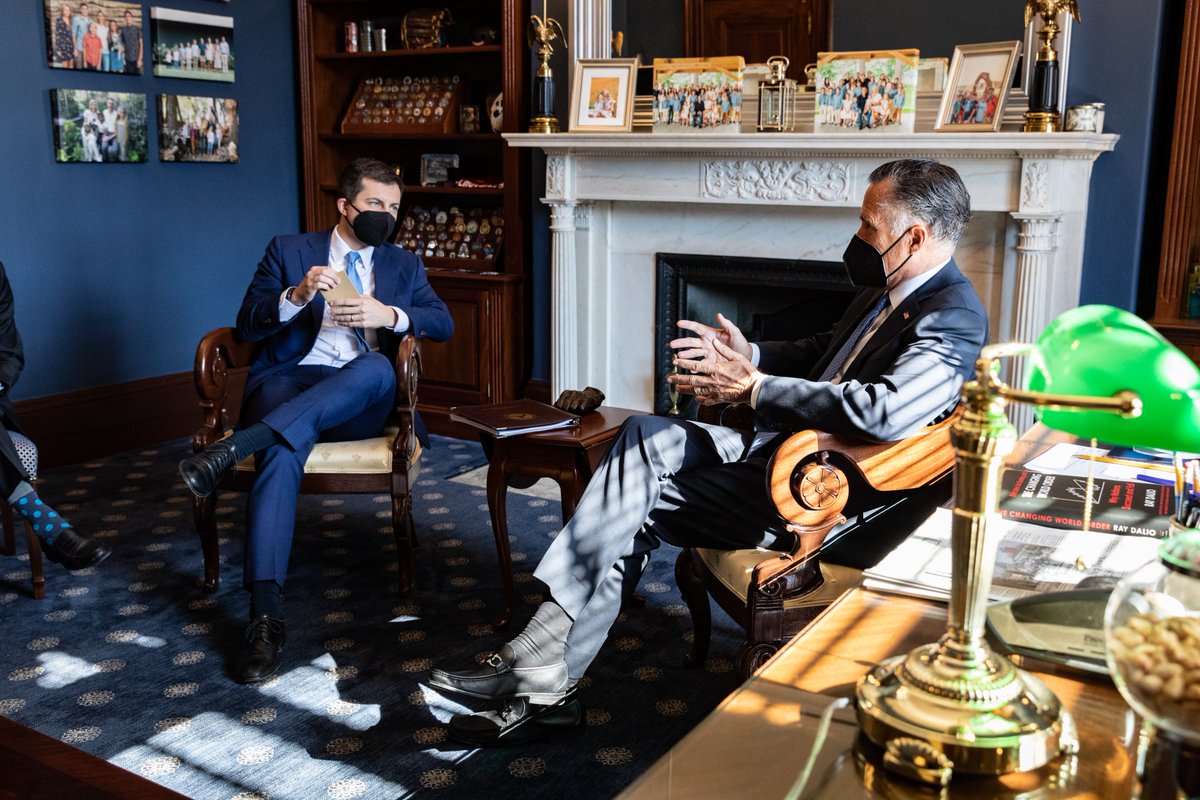 SenatorRomney's tweet photo. Getting the bipartisan infrastructure bill passed was a success; but now, it must be implemented as Congress intended. Met with @SecretaryPete to discuss our shared implementation objectives &amp; I look forward to working with him to ensure that Utah's infrastructure needs are met. https://t.co/3fOfLxEIYh