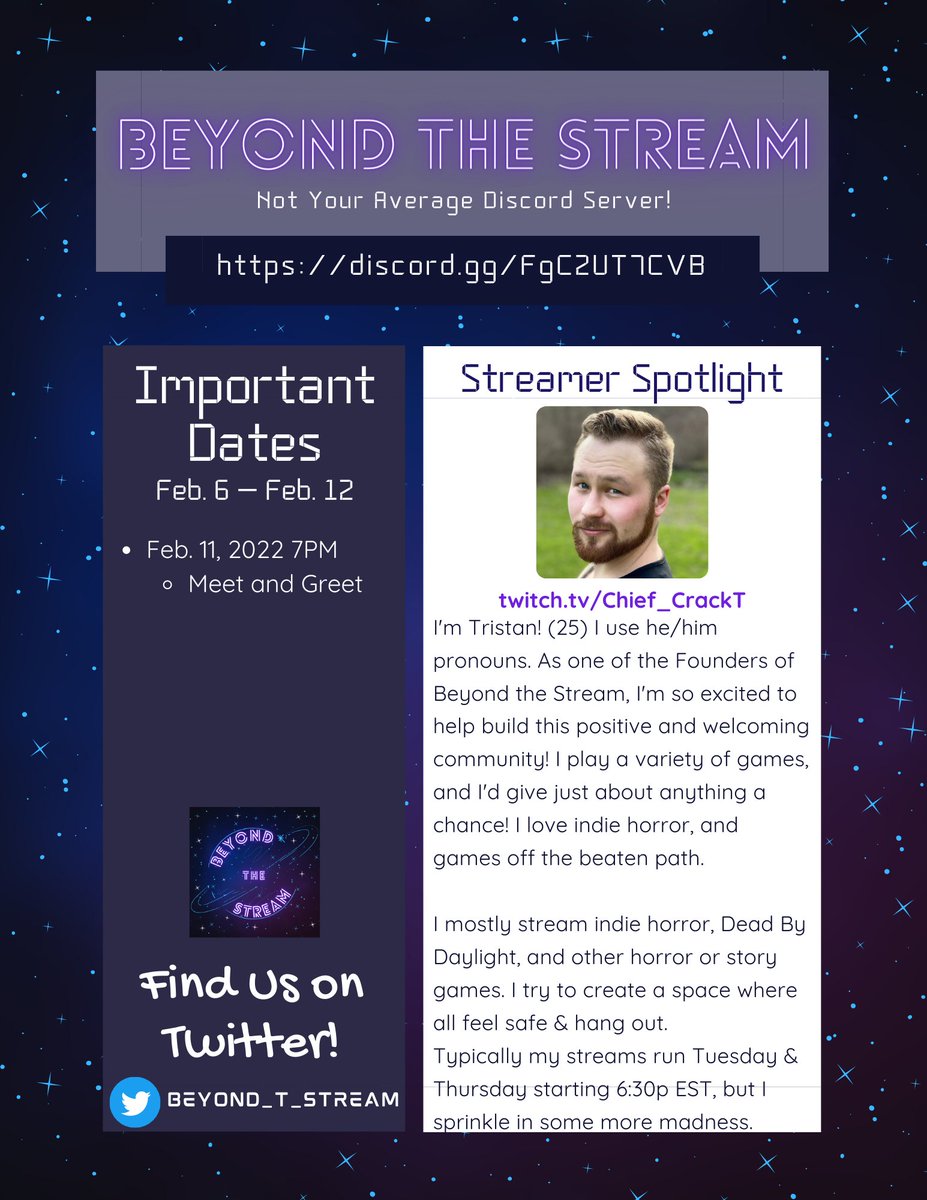 Beyond_t_Stream's tweet photo. Our second weekly newsletter is finally here! We're spotlighting @CrackT_TTV and hosting a Meet and Greet this Friday! https://t.co/uFxOQtB2lu