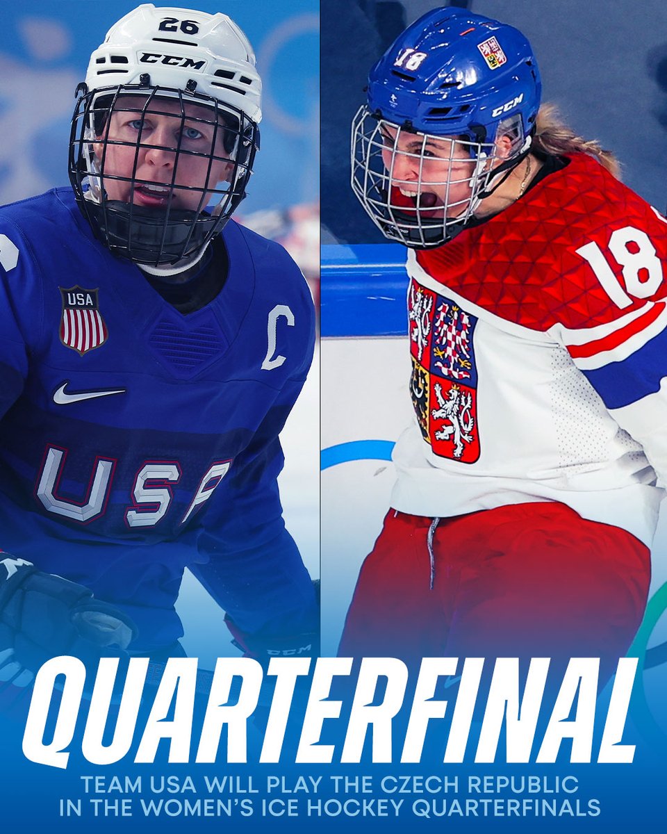 Team USA will face the Czech Republic in the women’s hockey quarterfinals on Thursday. Let's GO!

#WinterOlympics