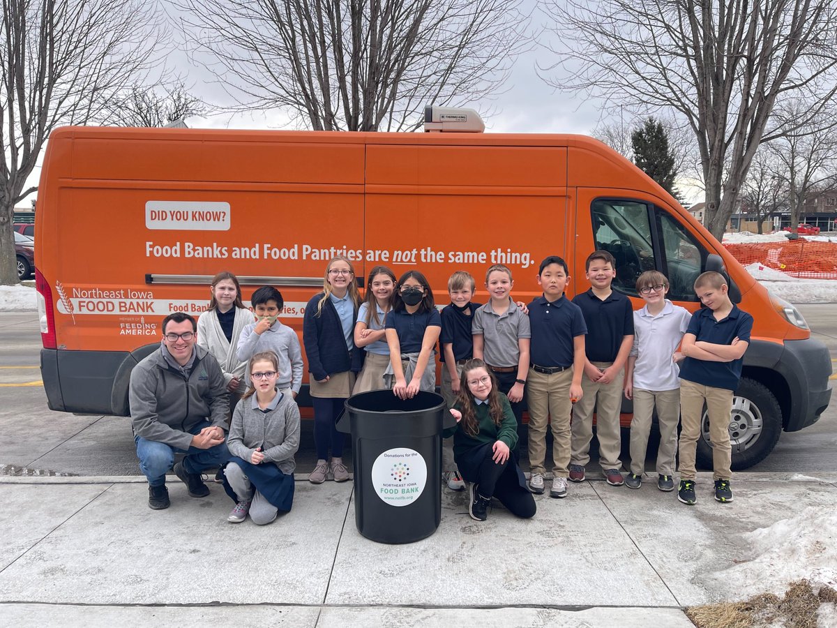 NEIFB's tweet photo. These hunger heroes came together to raise over 450 pounds of food in just over a week for the Northeast Iowa Food Bank! Way to go St. Patrick Catholic School! https://t.co/2bA8Qprpiw