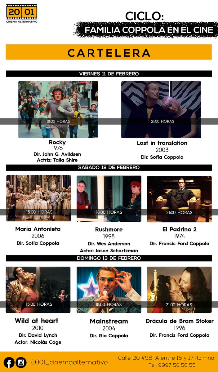 YucatanPresenta's tweet photo. Si lo que te apasiona es el cine 📽 te recomendamos planear un fin de semana en 2001 Cinema Alternativo.

🎬Revive las grandes joyas cinematográficas que la familia Coppola ha brindado a cinéfilas y cinéfilos.

🎥Consulta la cartelera y adquiere tus accesos en el espacio. https://t.co/bo5an8rNbj
