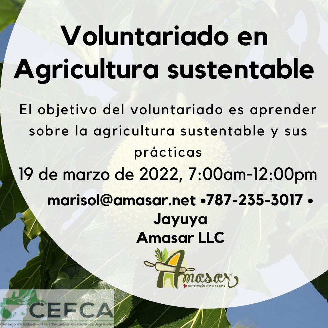 El Consejo de Estudiantes de la Facultad de Ciencias Agrícolas les invita a un voluntariado enfocado en agricultura sustentable. Enlace del formulario para anotarse: forms.gle/1cRC6mVgVwAa84…