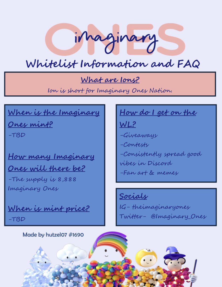 NFThutz's tweet photo. @Imaginary_Ones for people who are wanting just some general info about the project, I made this visual. Is there anyway I can put it in the discord? https://t.co/3AnHlVrFdn