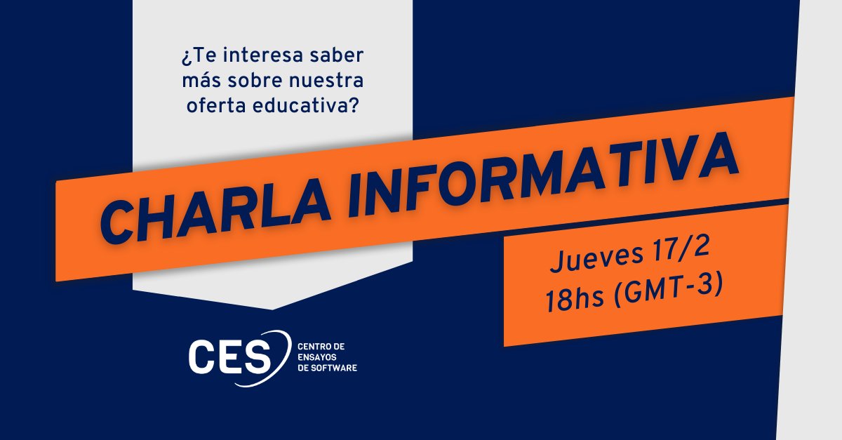 ces_com_uy's tweet photo. ¿Querés saber más sobre alguna de nuestras capacitaciones? 🤔 Te invitamos a la charla informativa sobre la #CarreraDeTesting y nuestra oferta educativa.
🗓 jueves 17/02
🕕 18 horas (GMT-3)
💻 en línea (Zoom)
📋 inscribite completando el formulario 👉 https://t.co/3gw4AiPxsb https://t.co/th5VuwbgRa