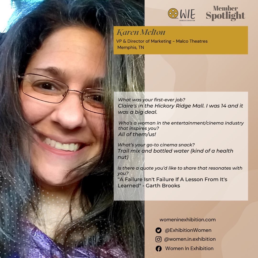 ExhibitionWomen's tweet photo. This week our #WIEMemberSpotlight is highlighting Karen Melton! Learn more about her here!
#WomenInExhibition #WCW #cinemaexhibition #movies https://t.co/EKcp9e3Bpi