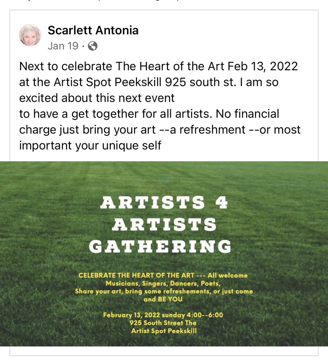 MaryAnnMcCarra's tweet photo. #Peekskill
#HudsonValley
#WestchesterCounty
#PeekskillNY
#CityOfPeekskill 
#TheArtistSpot

SUNDAY 13th FEBRUARY 
THE ARTIST SPOT
925 South Street
#PeekskillNewYork 

4:00 p.m. to 6:00 p.m. 

ALL ARE WELCOME https://t.co/fRWelUjXXx