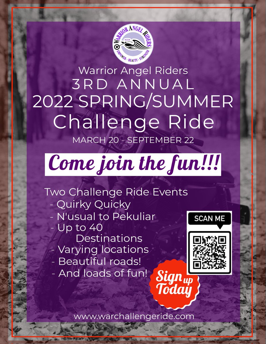 WARAngelRiders's tweet photo. We are holding our 3rd Annual 2022 Spring/Summer Challenge Ride. Come join the fun! Anyone can join regardless of gender or affiliation. You just need a bike! Check out https://t.co/8s8DDMNcrD for more information! https://t.co/U1uRPDWdiy
