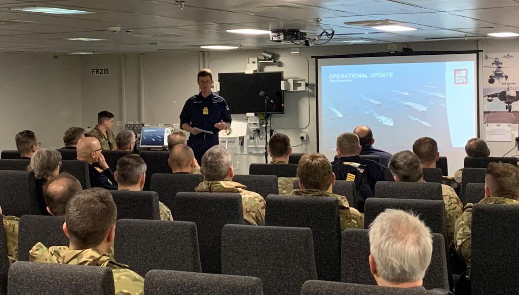 Enjoyed talking to @HCSCShrivenham during their visit to @HMSQNLZ describing our @RoyalNavy global operations, and then to our future commanding and executive officers on leadership and command at sea. Thanks for all the great questions!