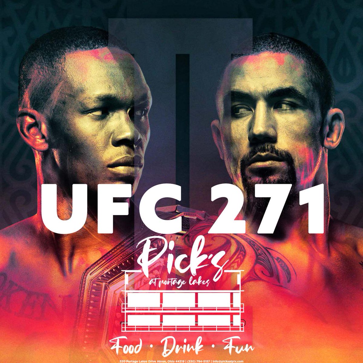 PicksAtPLX's tweet photo. UFC 271 This Saturday, Feb 12th 10pm EST.
We Show The Prelims. No Cover Charge!
ADESANYA VS. WHITTAKER https://t.co/G1YithQRgF