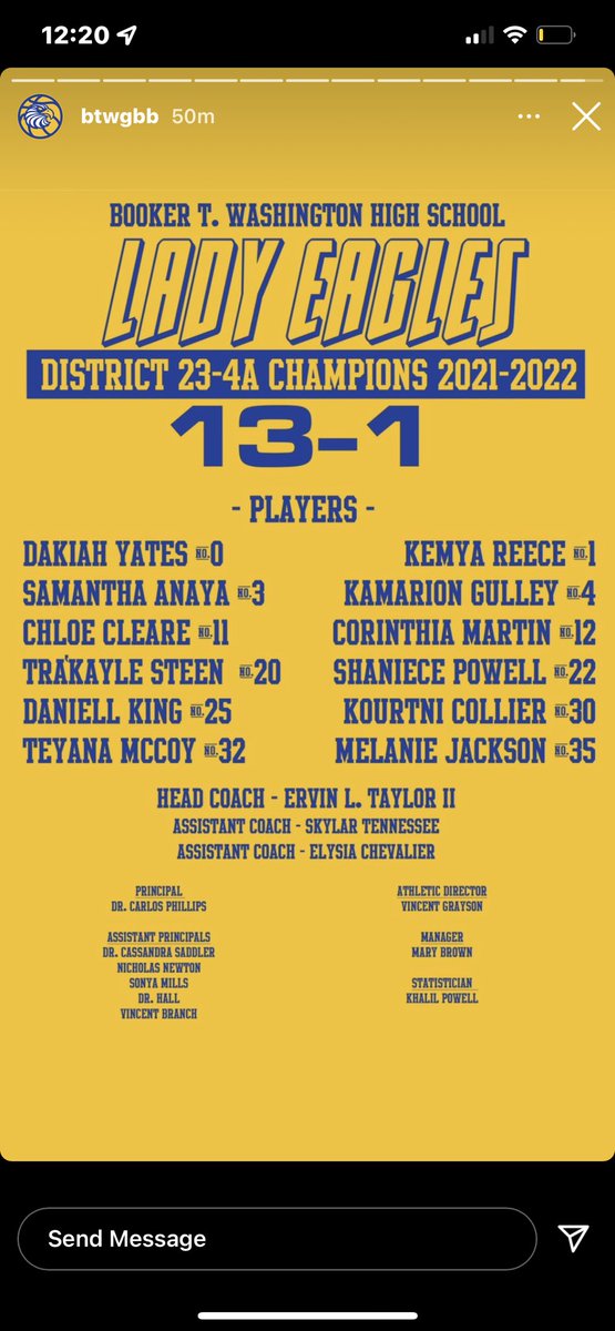 BTW_GBB's tweet photo. AND THEN IT HAPPENED!!! Welcome the new 23-4A district champs 21’-22’. THE BTW LADY EAGLES FROM HOUSTON, TX. #statefocused https://t.co/s90ikEtvIp