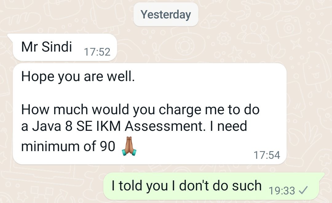 EliteGentleman's tweet image. This is what I have been reduced to...😭😭😭

#IKM #Assessments #InterviewTests #Java #Programming #JavaEE #Java8