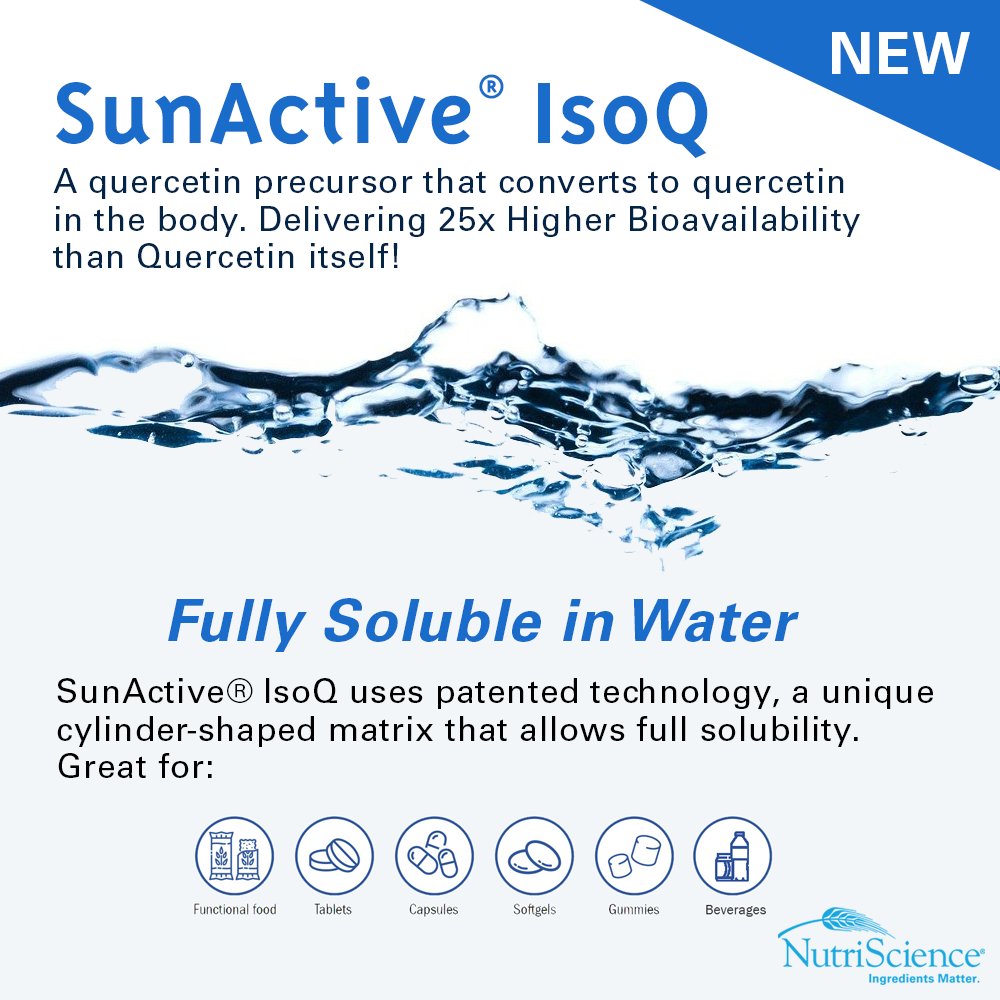 Most supplemental quercetin has very low bioavailability, making it ineffective as a dietary supplement. But new SunActive® IsoQ is an isoquercitrin precursor to quercetin that is encapsulated in a cylinder-shaped structure that offers a unique solution to this problem.
